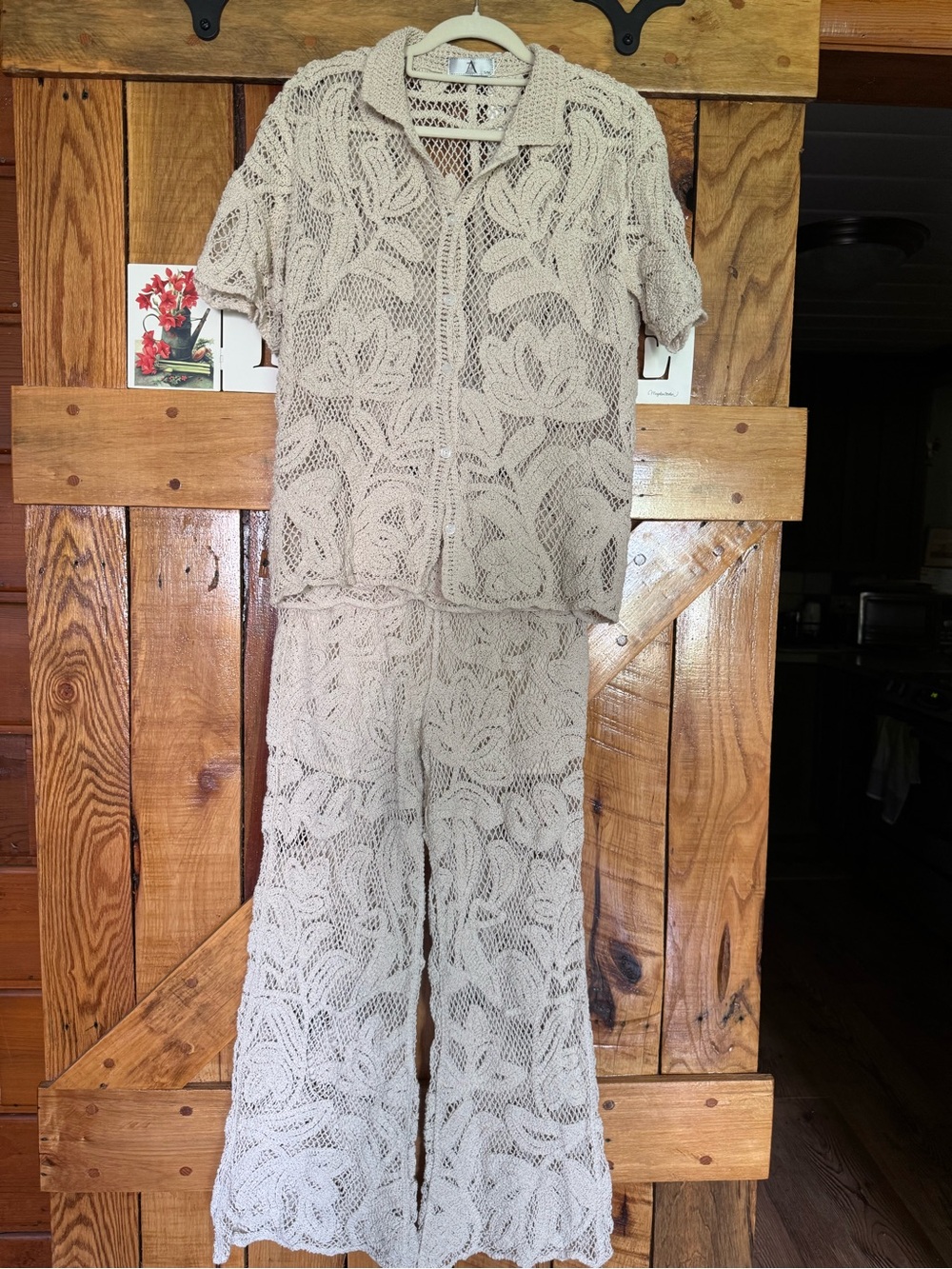 A/Z BOUTIQUE NWT Beige Crochet Two-Piece Set - Top & Pants S/M